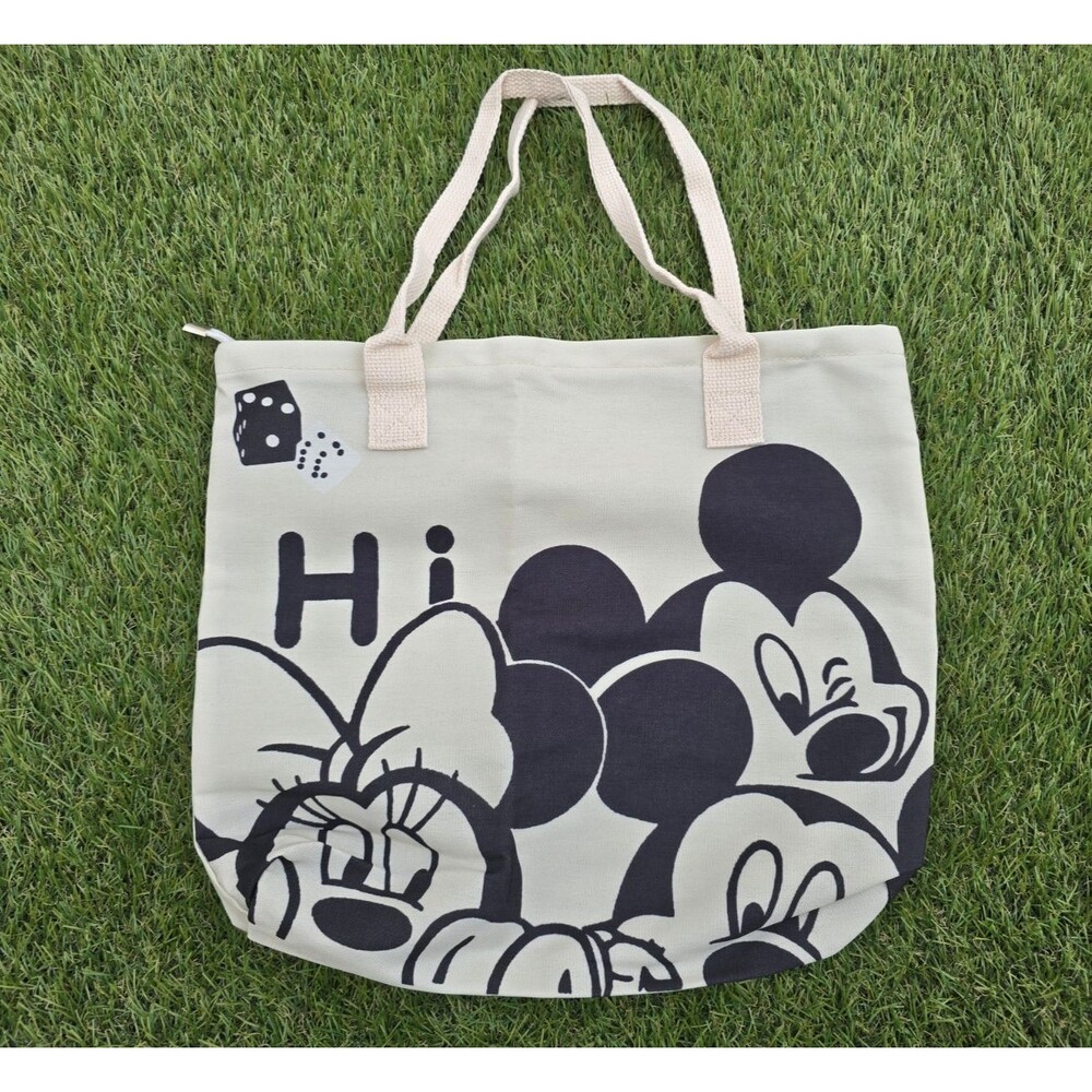 Mickey And Minnie Mouse Tote Bag NWOT Folding Reusable Bag Zip close 12.5"x14.5"